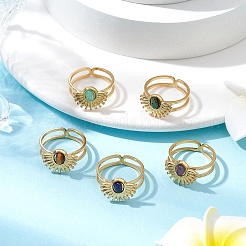 Natural White Jade & Amethyst & Lapis Lazuli & Tiger Eye 7 African Turquoise Finger Ring&nbsp;RJEW-JR00767-01