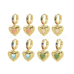Brass Micro Pave Cubic Zirconia and Cat Eye Beads Heart Hoop Dangle Earrings&nbsp;KK-CBAD9DF-01G