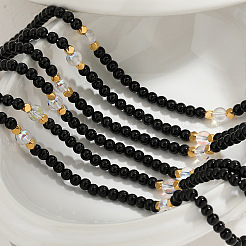 Elegant Round Natural Black Onyx(Dyed & Heated) & Glass & Freshwater Pearl Beaded Necklaces&nbsp;WB9753