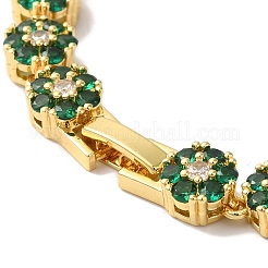 Rack Plating Brass Pave Cubic Zirconia Flower Link Necklaces for Women&nbsp;NJEW-B108-01G-05