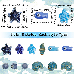 56Pcs 8 Styles Glazed Porcelain Beads&nbsp;PORC-SC0001-37