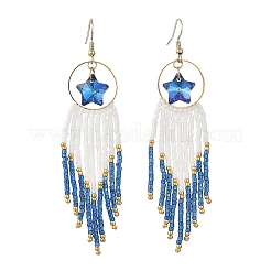 Star Glass Seed Beaded Dangle Tassel Earrings&nbsp;EJEW-MZ00777-01