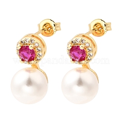 Round Brass Micro Pave Cubic Zirconia Stud Earrings&nbsp;EJEW-A135-20G