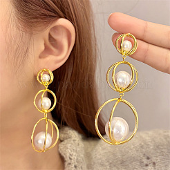 Alloy & Imitation Pearl Stud Dangle Earrings&nbsp;WG7B6BF-01