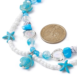 Synthetic Turquoise Tortoise & Starfish Pendant Necklace&nbsp;NJEW-JN04481-02