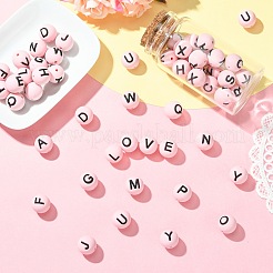 1 Set 26Pcs Pink Round with Letter Silicone Beads&nbsp;ST-CJ0041-011