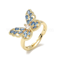 Adjustable Brass Butterfly Finger Rings with Light Blue Cubic Zirconia&nbsp;CU-CBA7E55-18G-02