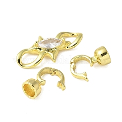 Brass Micro Pave Clear Cubic Zirconia Fold Over Clasps&nbsp;KK-P290-17G