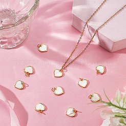 10Pcs Brass Pave Natural White Shell Heart Charms&nbsp;KK-BBC0018-99