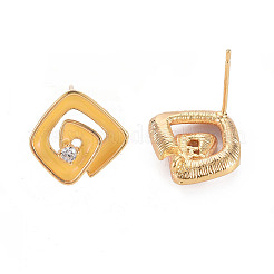 Brass Micro Pave Clear Cubic Zirconia Stud Earring Findings with Enamel&nbsp;KK-S356-624G-NF