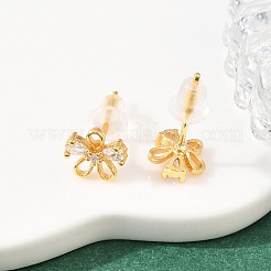 Flower Brass Micro Pave Clear Cubic Zirconia Stud Earrings for Women&nbsp;EJEW-A150-03G