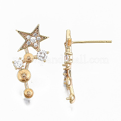 Brass Micro Pave Clear Cubic Zirconia Earring Findings&nbsp;KK-S356-127G-NF