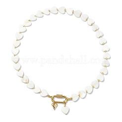 Heart Natural Freshwater Shell Beaded Necklaces with 304 Stainless Steel Screw Carabiner Lock&nbsp;NJEW-JN06202