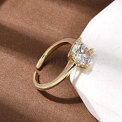Brass Micro Pave Cubic Zirconia Cuff Open Rings for Women&nbsp;RJEW-B160-04G