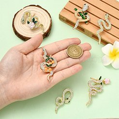 6Pcs 6 Styles Sanke with Rose Alloy Rhinestone Brooches&nbsp;JEWB-CJ0001-81