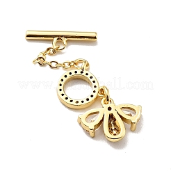 Rack Plating Brass Micro Pave Clear Cubic Zirconia Toggle Clasps&nbsp;KK-E034-35G