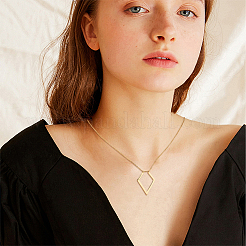 1Pc Stainless Steel Rhombus Pendant Ring Holder Necklaces&nbsp;NJEW-HS0001-11G