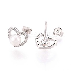 925 Sterling Silver Micro Pave Clear Cubic Zirconia Hear Stud Earrings&nbsp;STER-N016-78P