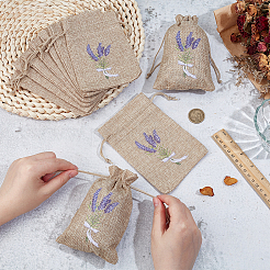 Lavender Printed Linen Sachet Storage Drawstring Bags&nbsp;ABAG-WH0045-62C