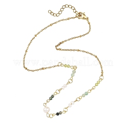 304 Stainless Steel with Natural Mixed Gemstone Pendant Necklaces&nbsp;NJEW-JN06653-03