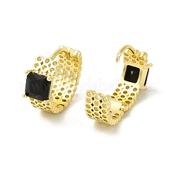 Glass Square Hoop Earrings&nbsp;EJEW-E270-01G