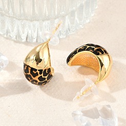 Brass Enamel Stud Earrings&nbsp;EJEW-P301-12G