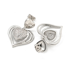 Heart Brass Pave Clear Cubic Zirconia Stud Earrings&nbsp;EJEW-M258-66P