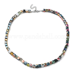 Glass Cube Beaded Necklace with 304 Stainless Steel Clasps&nbsp;NJEW-JN04400