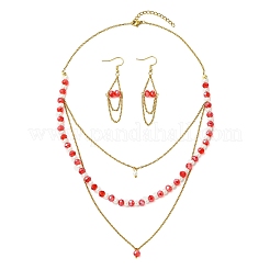 Rondelle 304 Stainless Steel & Glass Beaded Layered Necklace and Earring Set Set for Women&nbsp;SJEW-JS01384-02