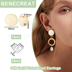 10Pcs Rack Plating Brass Flat Round Stud Earring Findings&nbsp;KK-BC0010-97