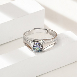 Rhodium Plated 925 Sterling Silver Moissanite Adjustable Rings for Women&nbsp;RJEW-U038-01P