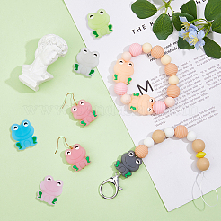 16Pcs 8 Colors Frog Luminous Food Grade Eco-Friendly Silicone Focal Beads&nbsp;SIL-DC0001-21