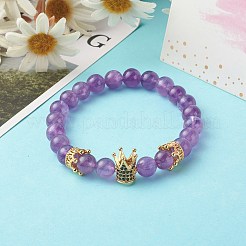 Natural Amethyst Round Beads Stretch Bracelets&nbsp;BJEW-JB06606-03