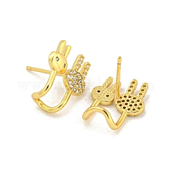 Rack Plating Rabbit Brass Micro Pave Clear Cubic Zirconia Stud Earrings&nbsp;EJEW-B061-06G