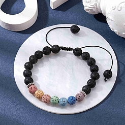Dyed Natural Lava Rock Round Braided Bead Bracelets&nbsp;BJEW-JB09905