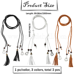3Pcs 3 Colors Bohemian Imitation Leather Braided Tassel Wrap Chain Belts&nbsp;AJEW-GF0011-98