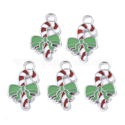 Alloy Candy Cane Enamel Pendants&nbsp;ENAM-R041-53-1