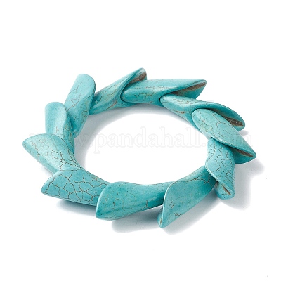 Dyed Synthetic Turquoise Leaf Beaded Stretch Bracelets&nbsp;BJEW-P299-07A-1