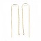 Brass Earring Findings, with Loop, Ear Thread, with Chains, Nickel Free, Real 18K Gold Plated, 72.5mm, Hole: 1.5mm, Pin: 0.9mm