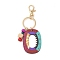Wood Keychain, with Dye & Iron Key Ring, Letter O, 11.6~12.1cm