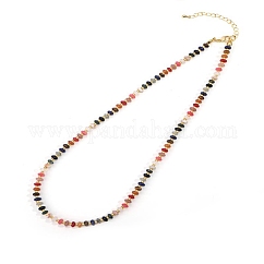 Colorful Natural Mixed Stone Rondelle Beaded Necklaces for Summer Beach Style, Golden, 16.54 inch(42cm)