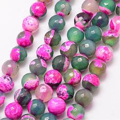 Natural Fire Crackle Agate Bead Strands, Round, Grade A, Faceted, Dyed & Heated, Violet, 8mm, Hole: 1mm, about 47pcs/strand, 14.2~14.5 inch