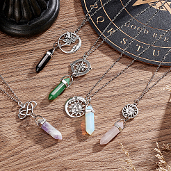 5Pcs 5 Style Glass Imitation Gemstone Bullet Pendant Necklaces Set&nbsp;NJEW-GA0001-04