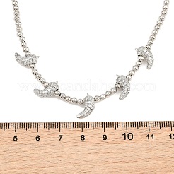 Brass Micro Pave Clear Cubic Zirconia Hot Pepper and Round Beaded Necklaces&nbsp;KK-CBA4547-15P