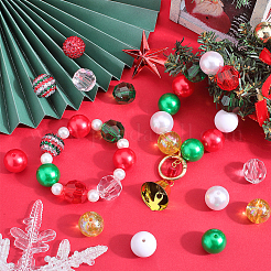 50Pcs 10 Styles Christmas Theme Plastic & Acrylic Round Beads DIY Jewelry Making Finding Kit&nbsp;SACR-SC0001-37