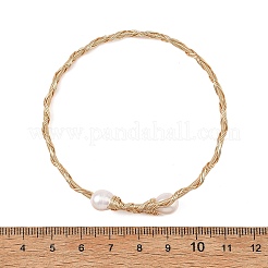 Natural Cultured Freshwater Pearl Rice Wire Wrapped Brass Cuff Bangles for Women&nbsp;BJEW-JB14301
