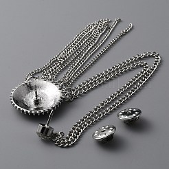 Flat Round Rhinestone Hanging Chain Brooch with Enamel&nbsp;JEWB-WH0030-13B-P