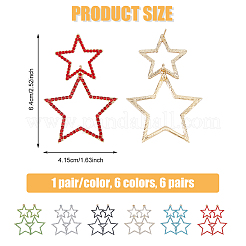 6 Pairs 6 Colors Alloy Hollow Star Dangle Stud Earrings with Rhinestone for Women&nbsp;EJEW-FI0001-87