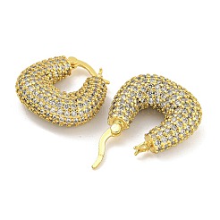 Rack Plating U-Shaped Brass Micro Pave Clear Cubic Zirconia Hoop Earrings for Women&nbsp;EJEW-G410-63G