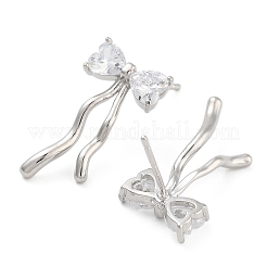 Bowknot Brass Pave Clear Cubic Zirconia Stud Earrings for Women&nbsp;EJEW-S216-02B-P